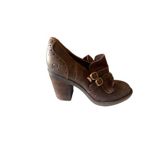 Born Womens Hazel Boot Pump Size 8.5 Block Heel Shootie Retro Kiltie Brown Suede - Picture 3 of 7